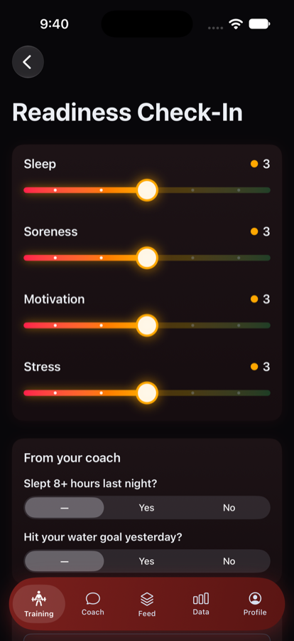 An athlete's readiness check-in